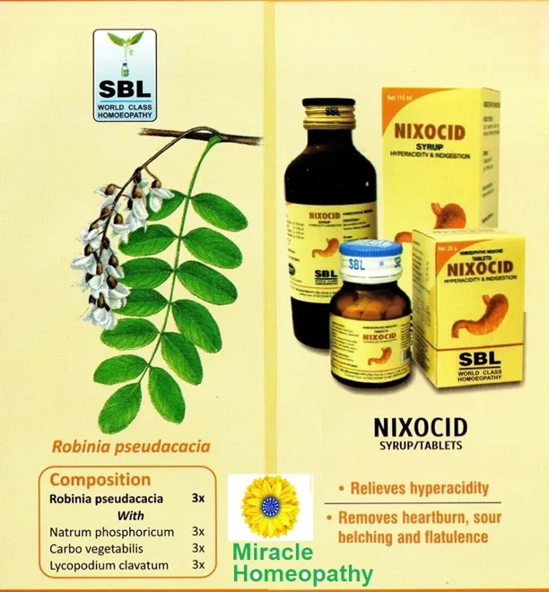 SBL Nixocid syrup and tablets — historical product artwork